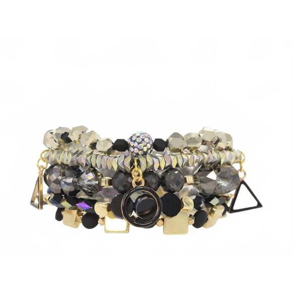 NEW ERIMISH women's onyx bracelet stack in black multi - Picture 2 of 3
